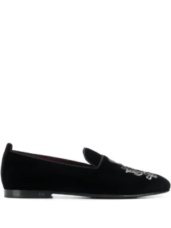 Men Dolce & Gabbana Crest Bead Embroidered Loafers