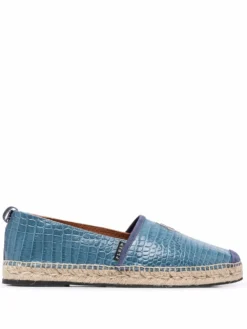 Men Philipp Plein Blue Leather Espadrilles