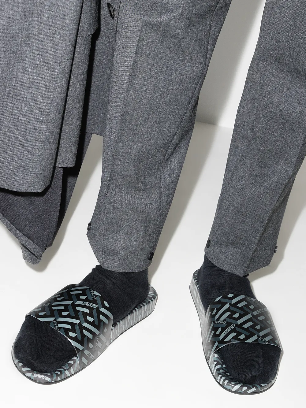 Men Versace Greca-print Flat Slides 5 Men Versace Greca-print Flat Slides - Image 3