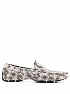 Men Just Cavalli Python-print Slip-on Leather Loafers