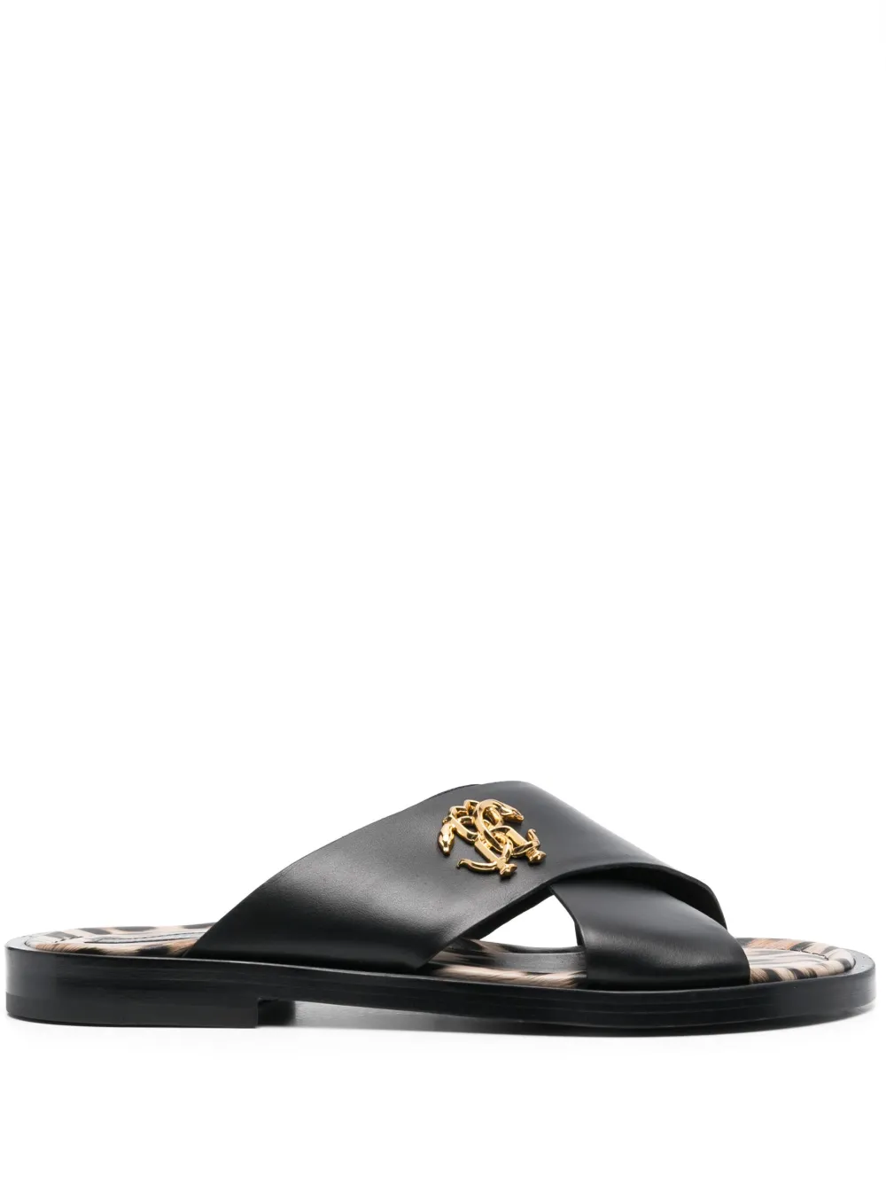 Men Roberto Cavalli Logo-plaque Leather Slides 3 Men Roberto Cavalli Logo-plaque Leather Slides