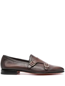 Men Santoni Double-buckle Leather Loafers